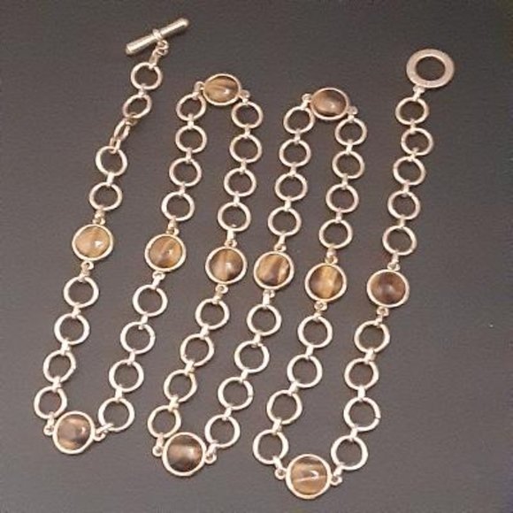 Chaps Gold Tone Chain with Amber Tiger Tone Beads - Picture 7 of 11